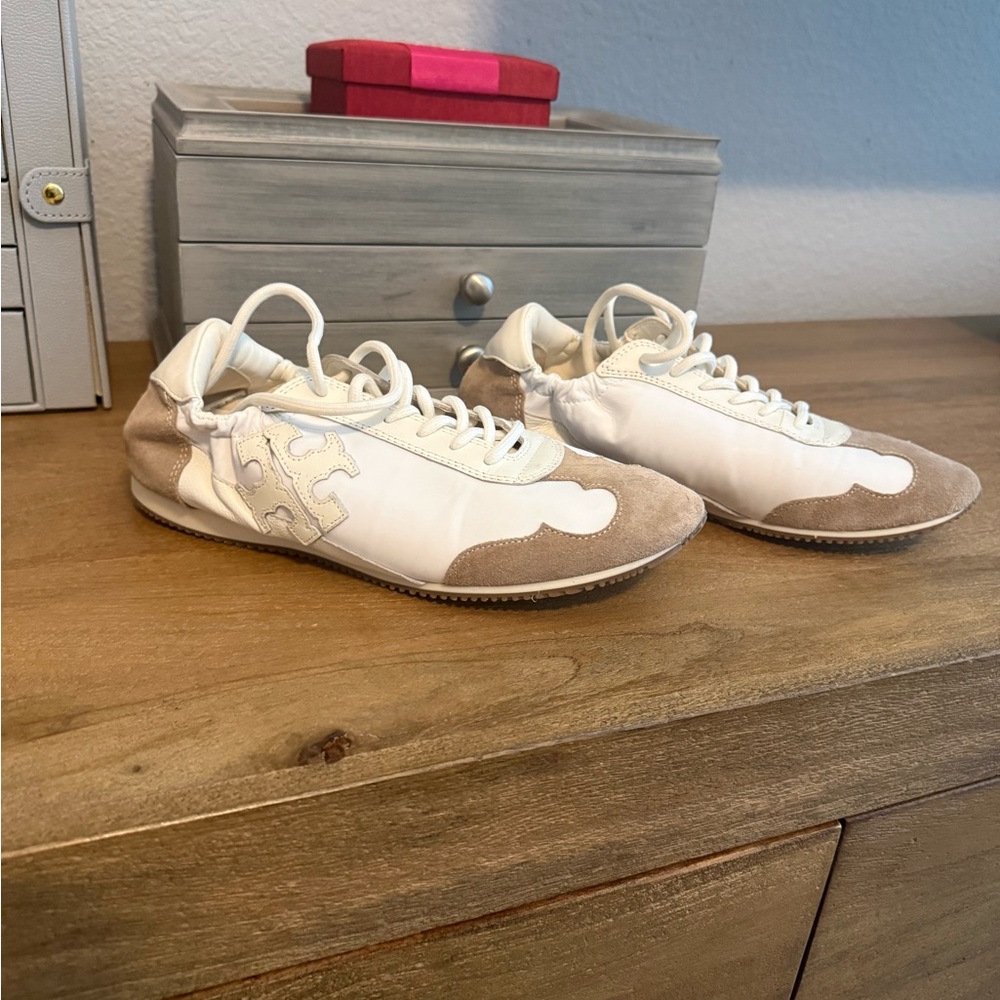 Tory Burch White and Tan Sneakers
